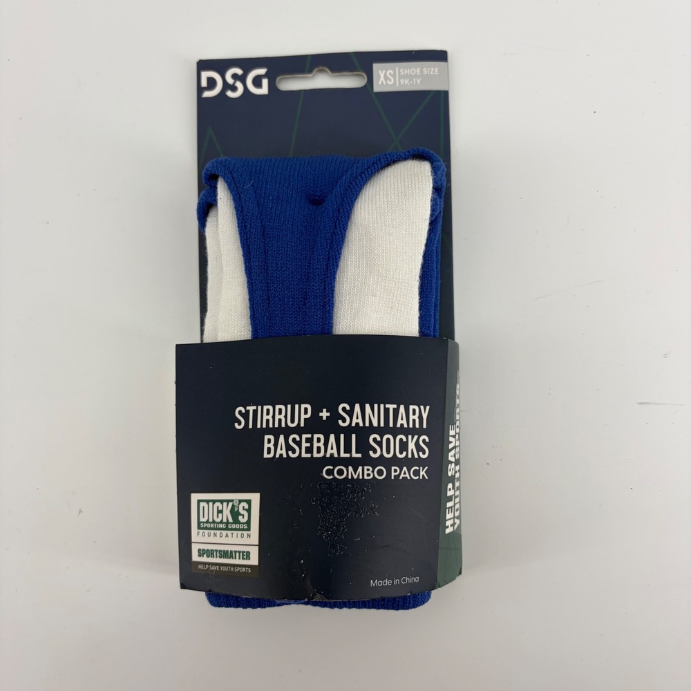 DSG Youth Stirrup and Sanitary Baseball Socks Combo Pack Royal Blue White XS